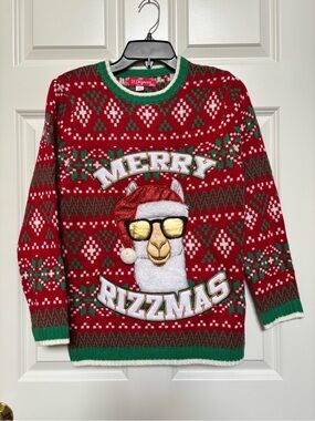 32 Degrees Red Llama 'Merry Rizzmas' Crewneck Sweater with Green Accents